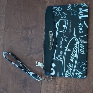 Steve Madden Black Wristlet with White Graphics
